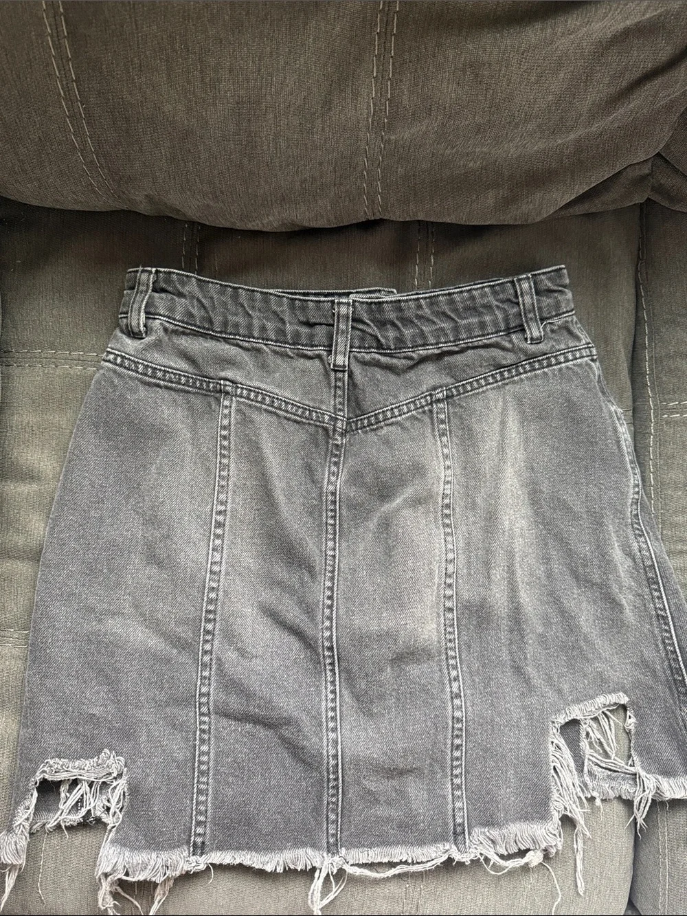 Free People Distressed Button-Front Gray Denim Mini Skirt